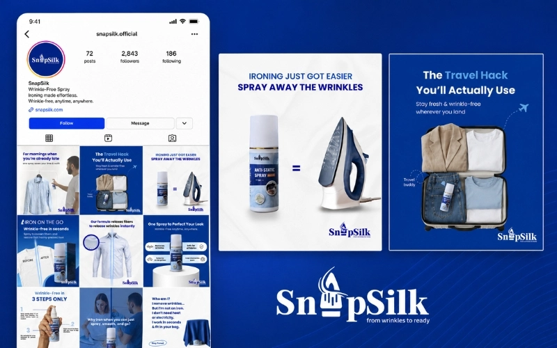 SnapSilk: Wrinkle Remover Spray Social Media Content Design